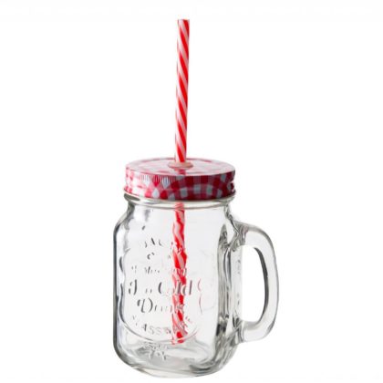 Mason mugg med rött lock och sugrör 4-pack